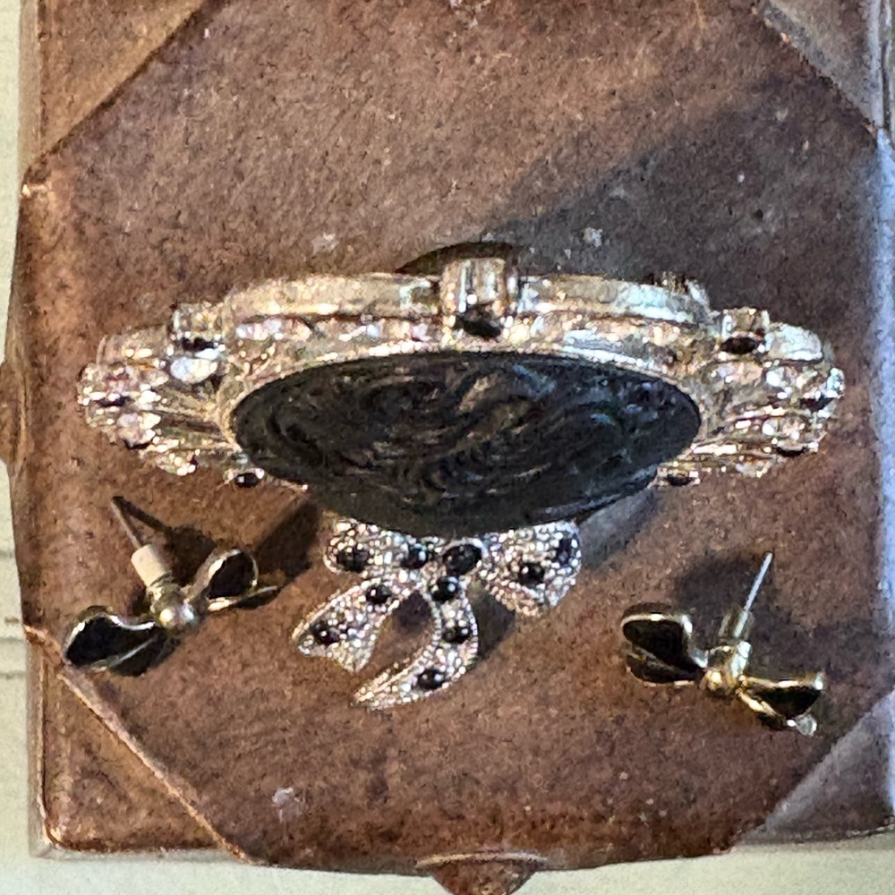 Vintage Black and Silver Cameo Brooch with matching earrings - Picture 4 of 5
